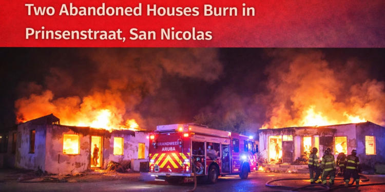 Two Abandoned Houses Burn in Prinsenstraat, San Nicolas Two Abandoned Houses Burn in Prinsenstraat, San Nicolas