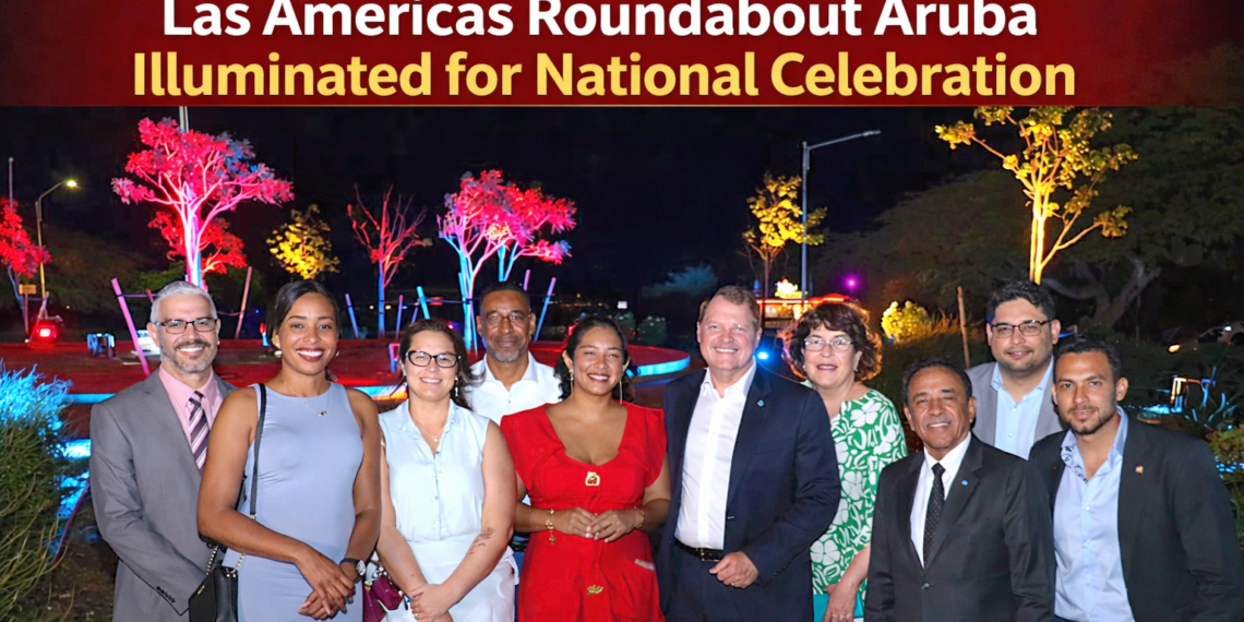 Las Americas Roundabout Aruba illuminated