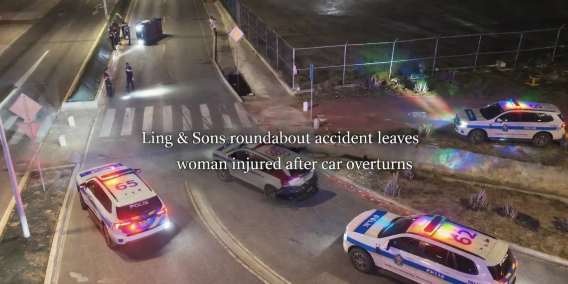Ling & Sons roundabout accident leaves woman injured after car overturns ling
