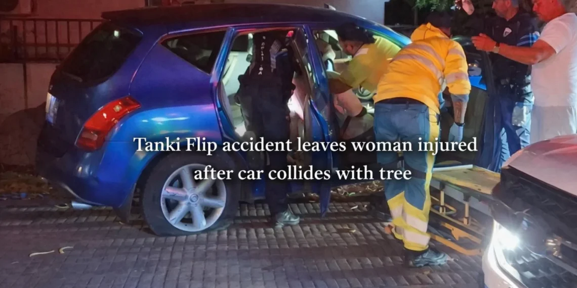 Tanki Flip accident leaves woman injured after car collides with tree tanki