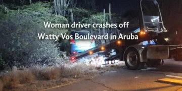 woman driver crashes off watty vos boulevard in aruba
