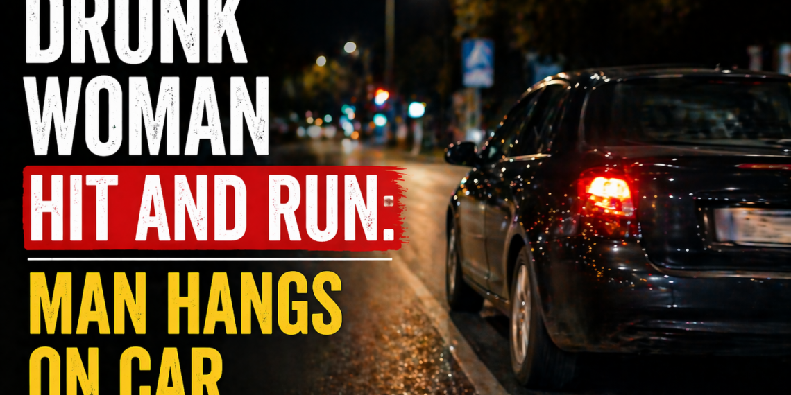 Drunk Woman Hit and Run: Man Hangs on Car