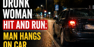 Drunk Woman Hit and Run: Man Hangs on Car