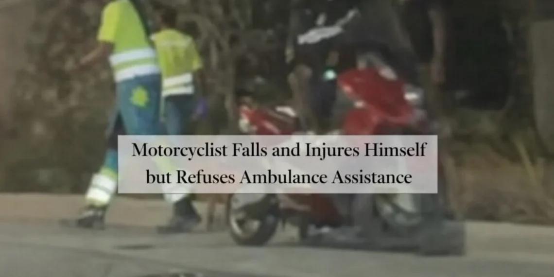 Motorcyclist Falls and Injures Himself but Refuses Ambulance Assistance motorcyclist