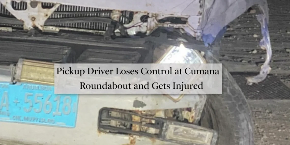 Pickup Driver Loses Control at Cumana Roundabout and Gets Injured pickup