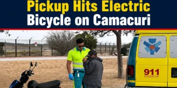 Pickup Hits Electric Bicycle on Camacuri pickupbicycle