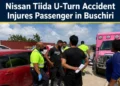Nissan Tiida U-Turn Accident Injures Passenger in Buschiri nissan