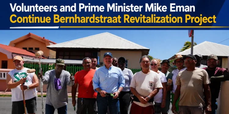 Volunteers and Prime Minister Mike Eman Continue Bernhardstraat Revitalization Project volunteers mike eman