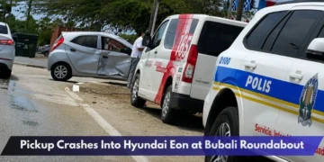 Pickup Crashes Into Hyundai Eon at Bubali Roundabout