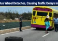 tour bus wheel detaches