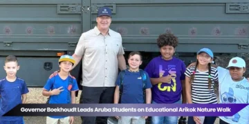 governor boekhoudt leads aruba students on educational arikok nature walk