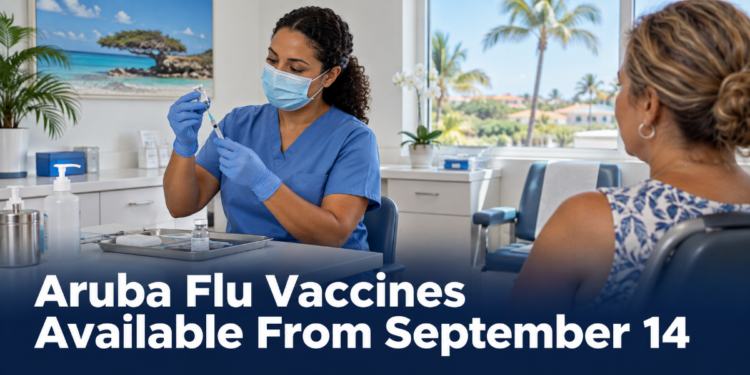 Healthcare worker preparing an influenza vaccine at an Aruba clinic