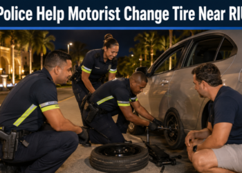Aruba Police Help Motorist Change Tire Near RIU Palace