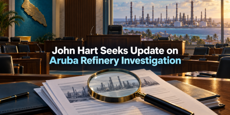 John Hart Seeks Update on Aruba Refinery Investigation Aruba Parliament chamber with refinery documents under review
