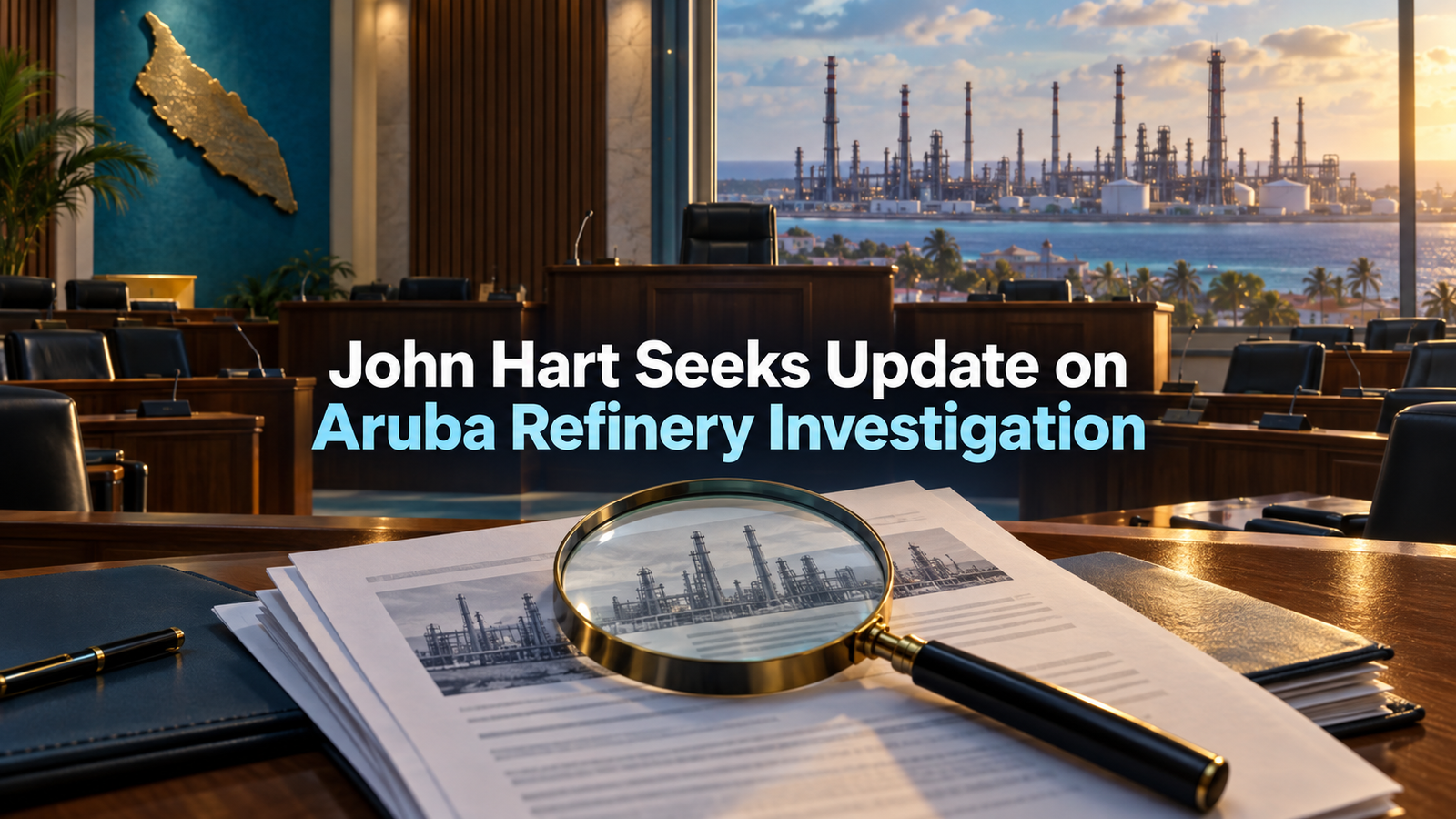 Aruba Parliament chamber with refinery documents under review