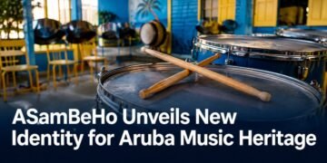 Drums and Aruba colors representing ASamBeHo musical heritage