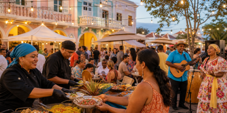 Autentico Aruba Brings Food and Culture to Oranjestad Chefs serving local food at a cultural festival in downtown Oranjestad