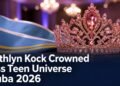 Caithlyn Kock Crowned Miss Teen Universe Aruba 2026 Pageant crown and Aruba colors celebrating Caithlyn Kock's 2026 title