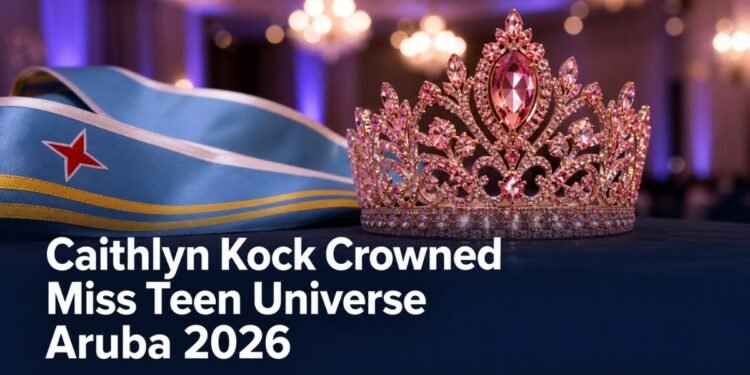 Pageant crown and Aruba colors celebrating Caithlyn Kock's 2026 title