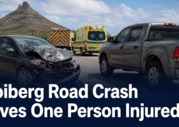 Damaged car and truck after a collision on Hooiberg road in Aruba