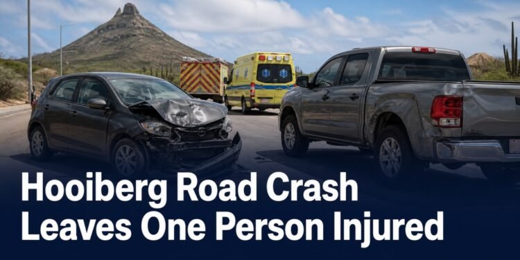 Damaged car and truck after a collision on Hooiberg road in Aruba