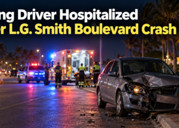 Young Driver Hospitalized After L.G. Smith Boulevard Crash