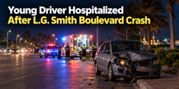 Young Driver Hospitalized After L.G. Smith Boulevard Crash
