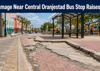Road Damage Near Central Oranjestad Bus Stop Raises Concern