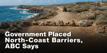 Government Placed North-Coast Barriers, ABC Says Rock barriers blocking a dirt route along Aruba’s rugged north coast