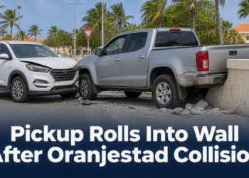 Pickup Rolls Into Wall After Oranjestad Collision