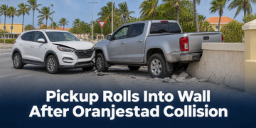 Pickup Rolls Into Wall After Oranjestad Collision