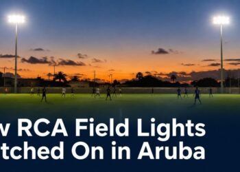 New RCA field lights illuminating a football pitch in Aruba