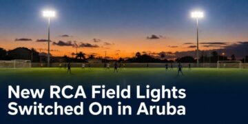 New RCA field lights illuminating a football pitch in Aruba