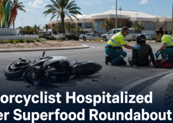 Motorcyclist Hospitalized After Superfood Roundabout Fall