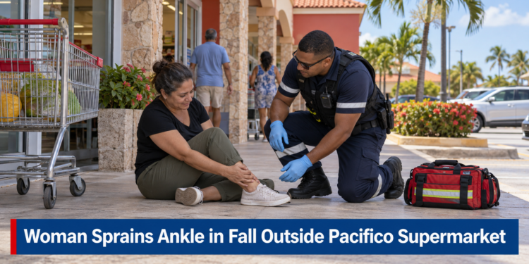 Woman Sprains Ankle in Fall Outside Pacifico Supermarket