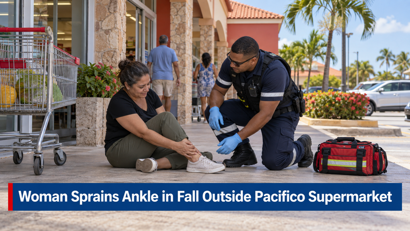 Woman Sprains Ankle in Fall Outside Pacifico Supermarket