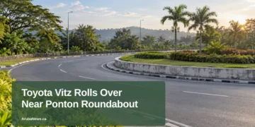 Toyota Vitz Rolls Over Near Ponton Roundabout Toyota Vitz Rolls Over Near Ponton Roundabout — ArubaNews.ca featured image