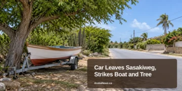 Car Leaves Sasakiweg, Strikes Boat and Tree Car Leaves Sasakiweg, Strikes Boat and Tree — ArubaNews.ca featured image