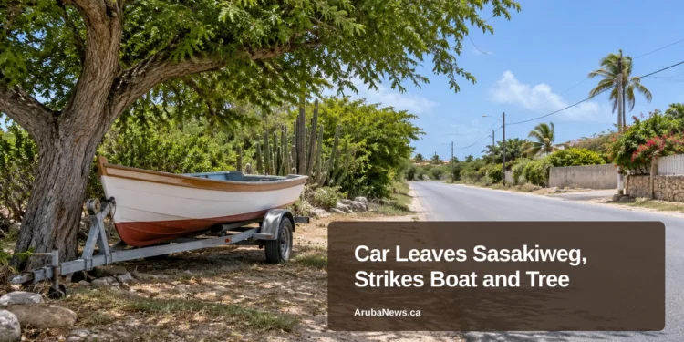 Car Leaves Sasakiweg, Strikes Boat and Tree Car Leaves Sasakiweg, Strikes Boat and Tree — ArubaNews.ca featured image
