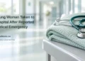 Editorial illustration of a folded hospital blanket and stethoscope on a clinical table; no patient or emergency scene depicted.