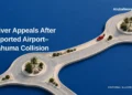 Conceptual editorial illustration of a road joining two roundabouts; not a map or photograph of the reported collision.