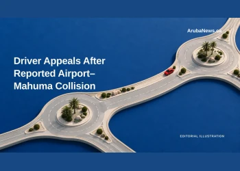 Conceptual editorial illustration of a road joining two roundabouts; not a map or photograph of the reported collision.