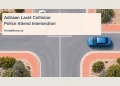 Conceptual editorial illustration of cars at a generic intersection; not a reconstruction or photograph of the Adriaan Laclé collision.