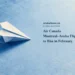 Conceptual cyanotype-style editorial illustration of a generic folded paper airplane on icy-blue paper, with the headline Air Canada Montreal–Aruba Flights to Rise in February and ArubaNews.ca branding.
