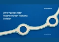 Conceptual editorial illustration of a road joining two roundabouts; not a map or photograph of the reported collision.