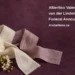 Conceptual memorial illustration of white flowers and blank folded linen ribbons on a plum tabletop, with the article headline and ArubaNews.ca branding; not a photograph of the person or funeral.