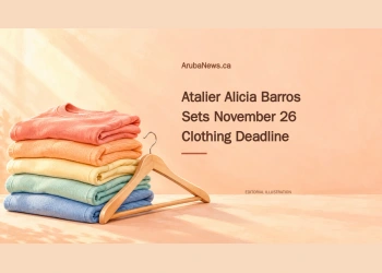 Editorial illustration of folded clothing and a wooden hanger, representing garments awaiting collection; not a photograph of the atelier.