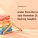 Editorial illustration of folded clothing and a wooden hanger, representing garments awaiting collection; not a photograph of the atelier.
