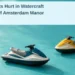 Conceptual editorial illustration of two separated unbranded personal-watercraft models and a life ring on a turquoise surface, with the article headline and ArubaNews.ca branding; not the actual collision.