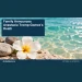 Conceptual editorial illustration: A single pale white bloom beside smooth pebbles and softly rippling Caribbean water, gentle morning light, quiet mint and ivory palette, spare off-center composition. Not a photograph of the actual people, event or location.
